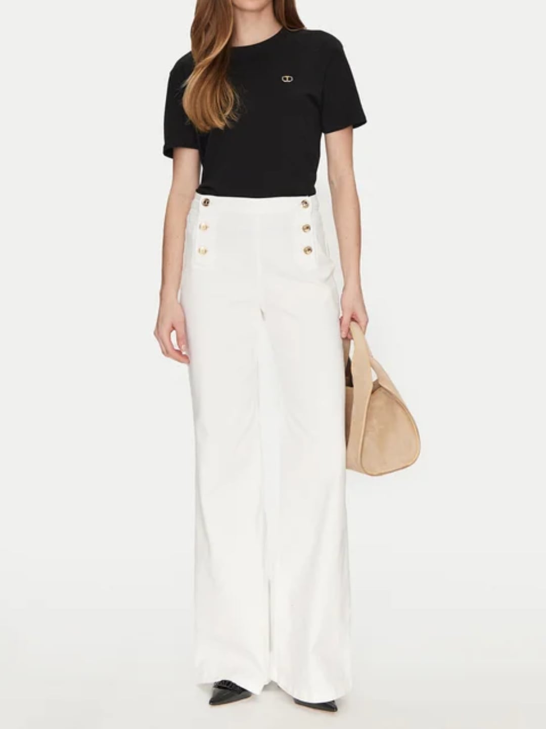 Twinset T-shirt con placchetta Oval T strass Nero