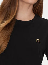 Twinset T-shirt con placchetta Oval T strass Nero