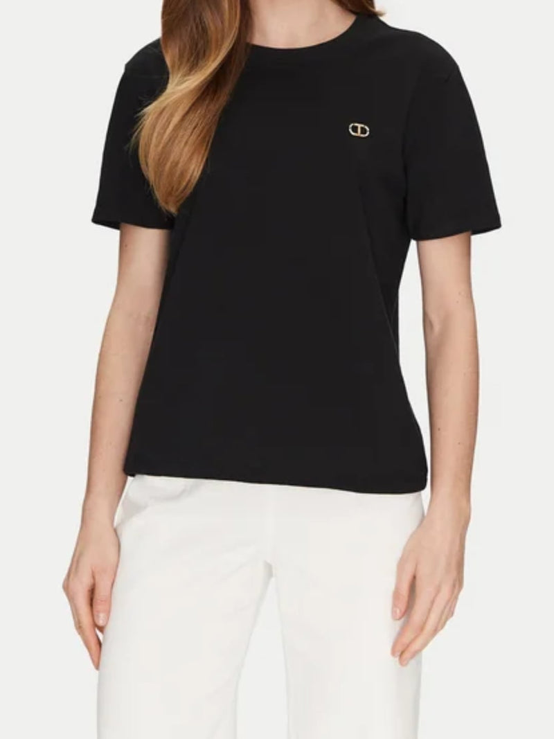 Twinset T-shirt con placchetta Oval T strass Nero
