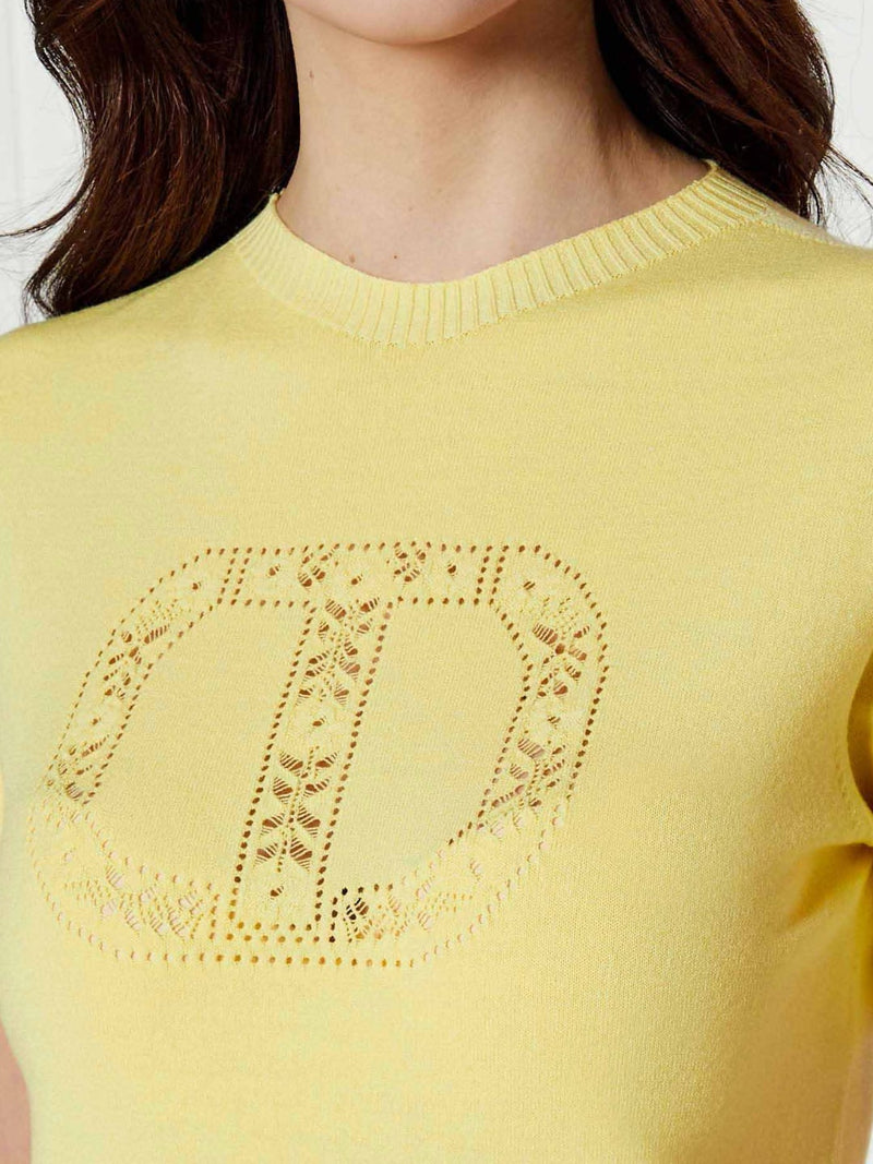 Twinset Maglia lupetto con logo Oval T Vanilla