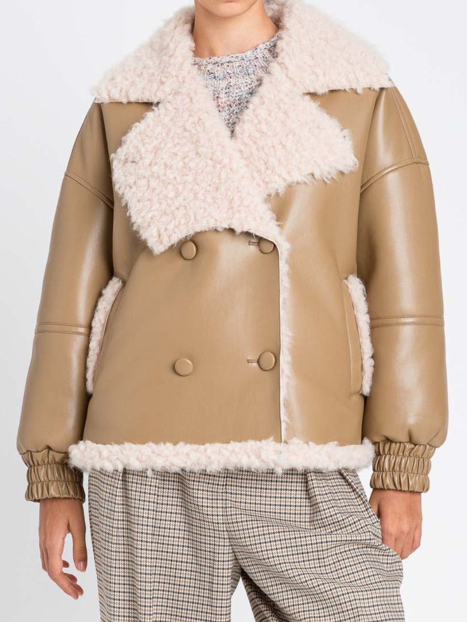 Twinset Cappotto doppiopetto Twinset Actitude in pelle sintetica e shearling Toasted Coconut