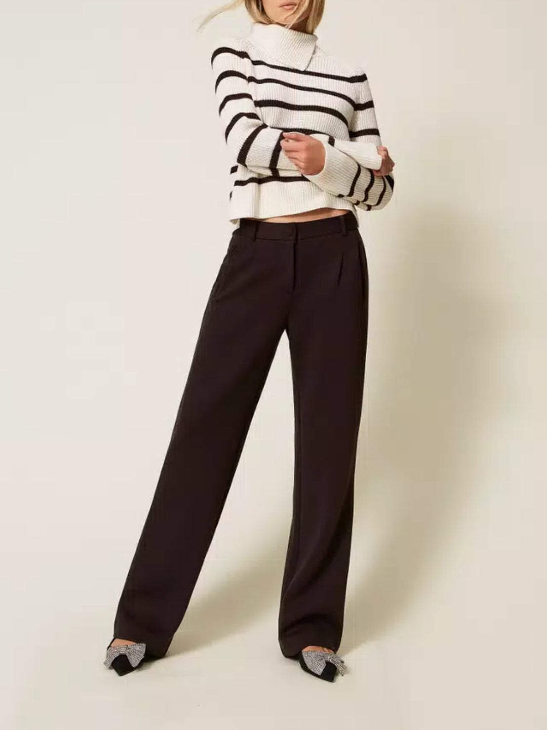 Twinset Pantaloni ampi in tessuto scuba Black Chocolate