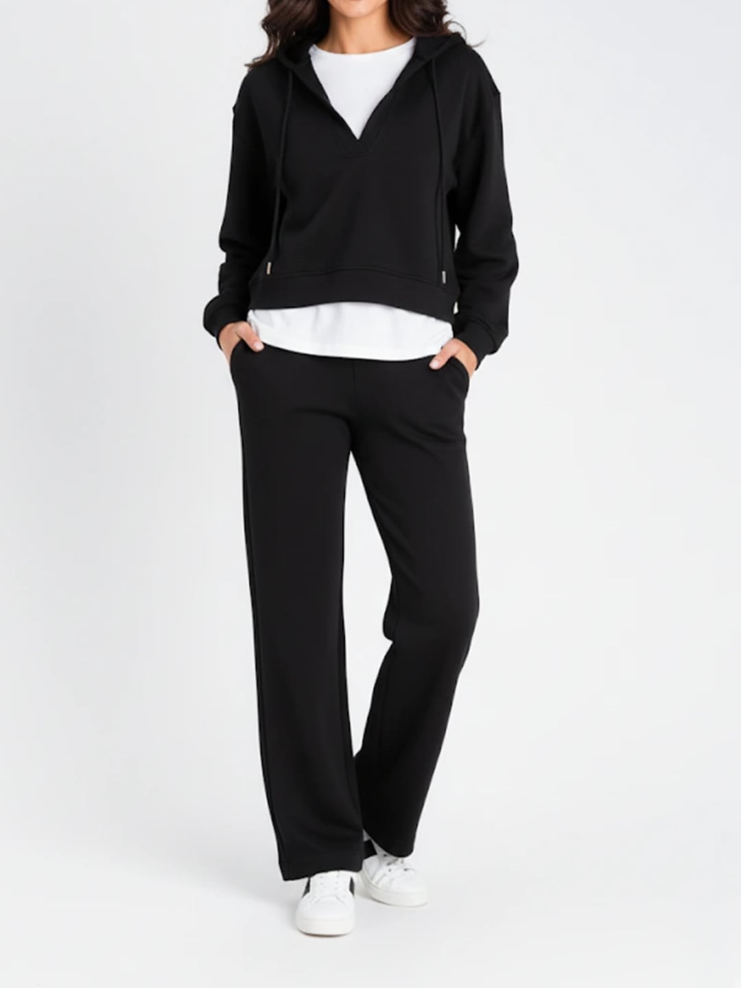 Twinset Completo Tuta Felpa con zip e Pantalone Coulisse Nero
