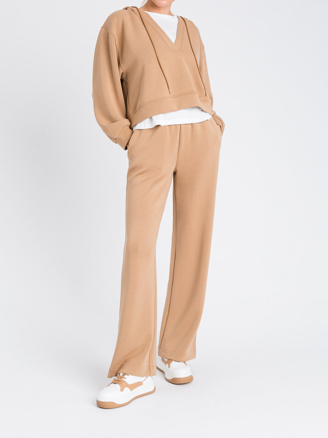 Twinset Completo Tuta Felpa con zip e Pantalone Coulisse Cammello