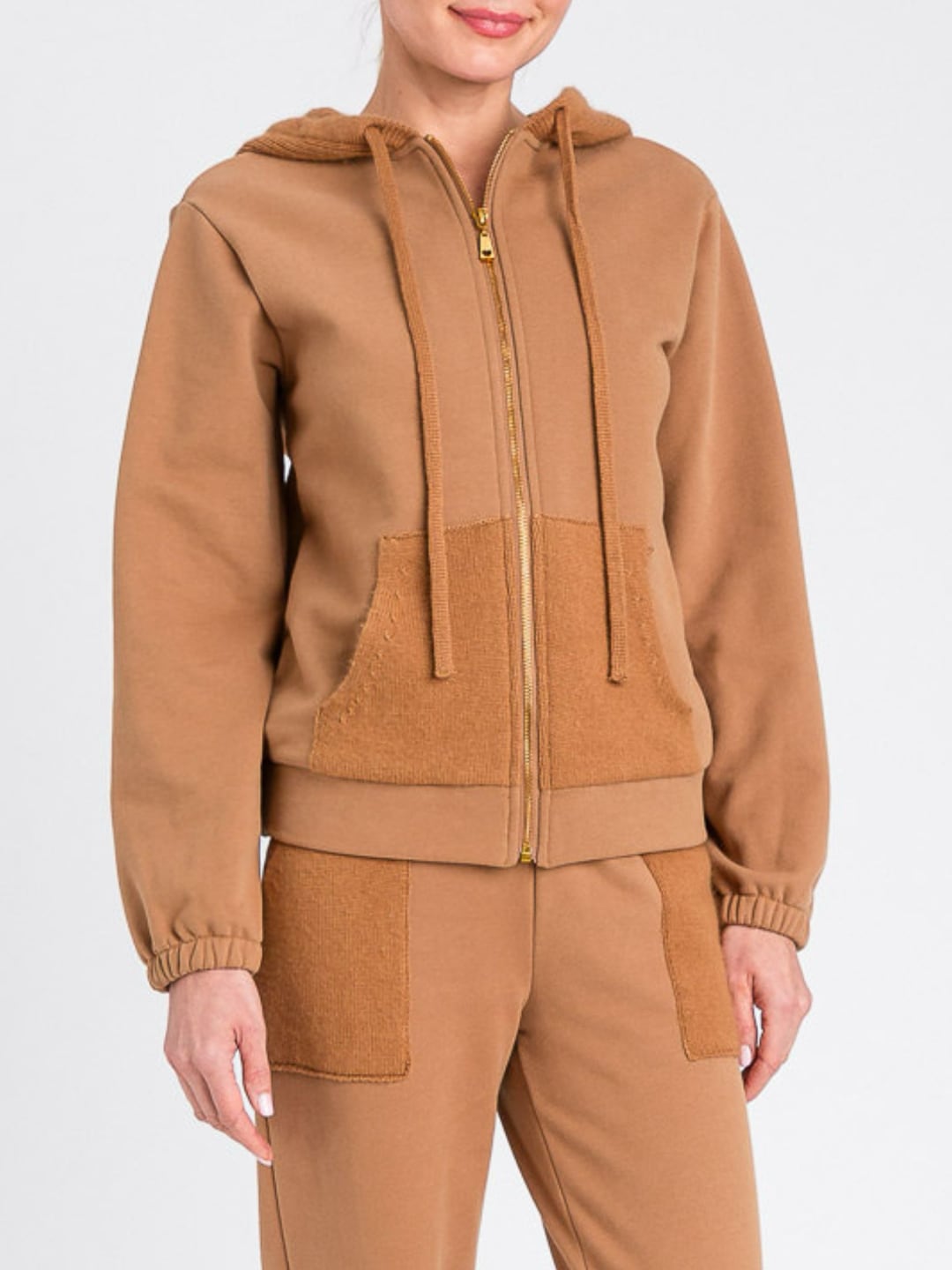 Twinset Felpa Zip con Cappuccio Marrone Cammello