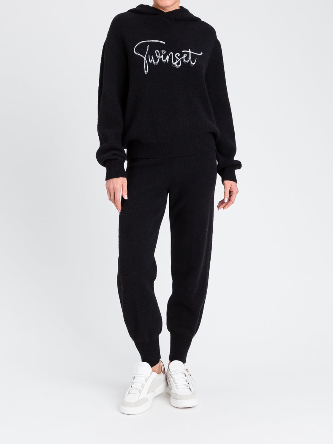 Twinset Maglione in Misto Lana con Cappuccio Nero