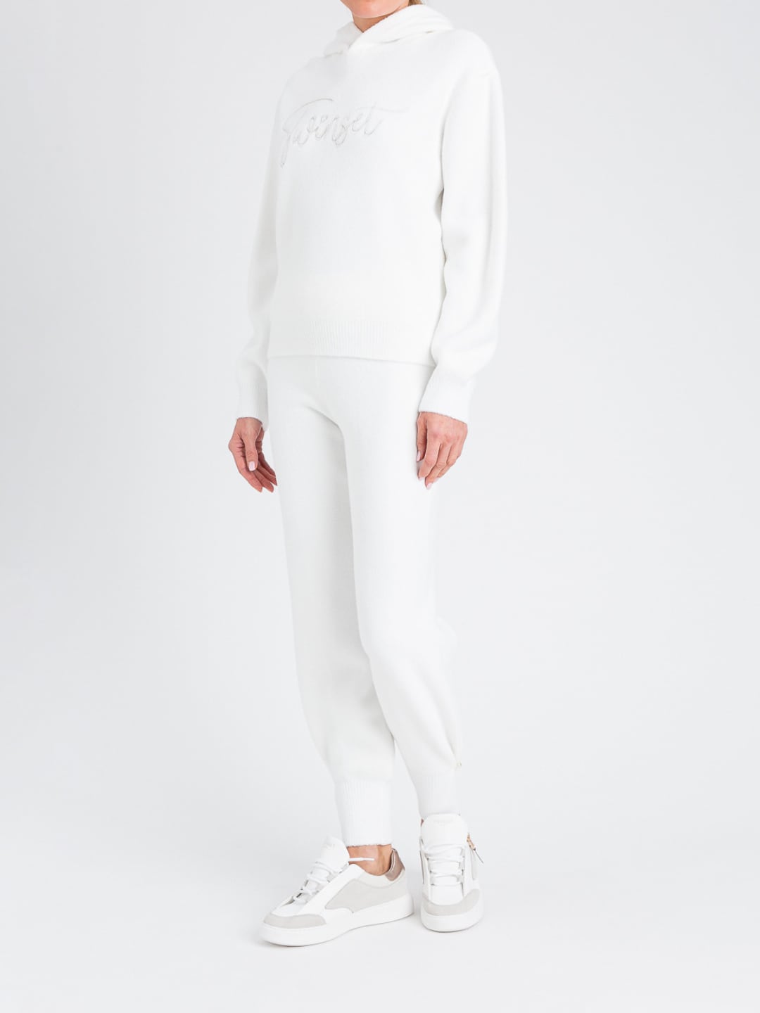 Twinset Maglione in Misto Lana con Cappuccio Bianco