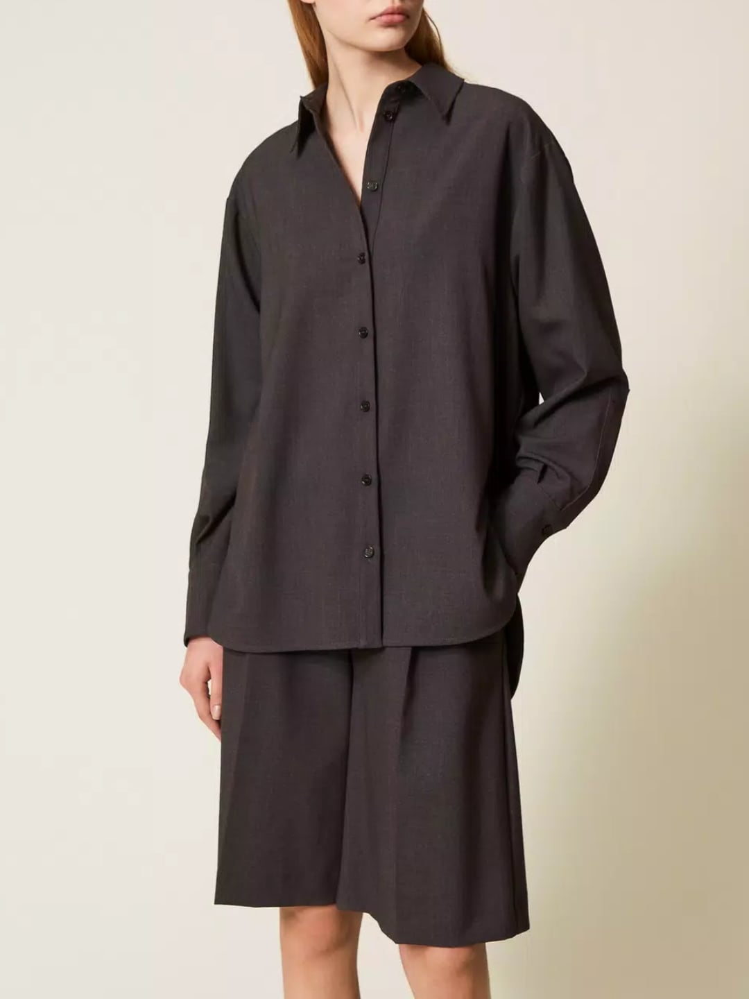 Twinset Camicia over con spacchi Grigio Antracite Melange