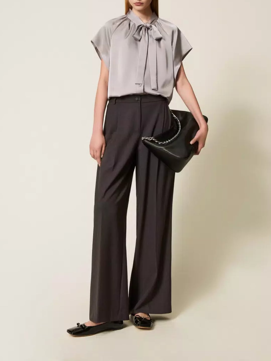 Twinset Pantaloni a palazzo con pieghe Grigio Antracite Melange