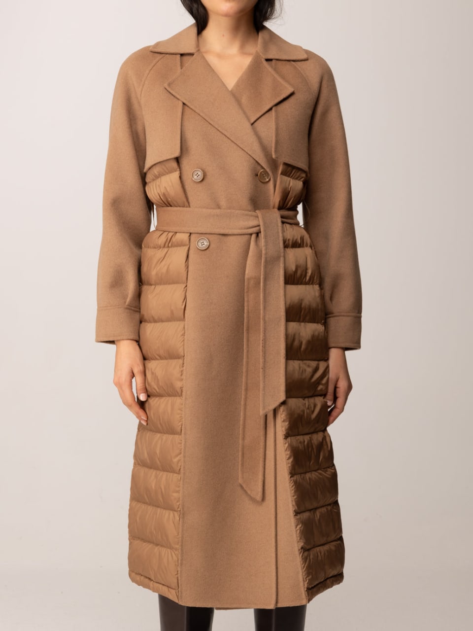 Twinset Cappotto imbottito con Cintura Sandy Brown