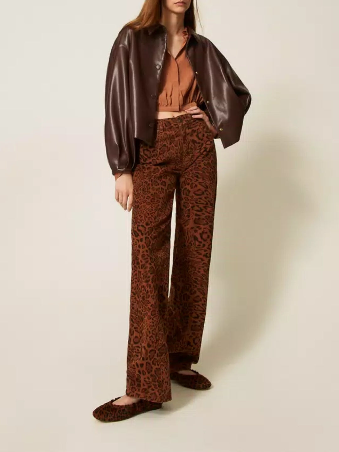 Twinset Pantaloni in bull a stampa animalier