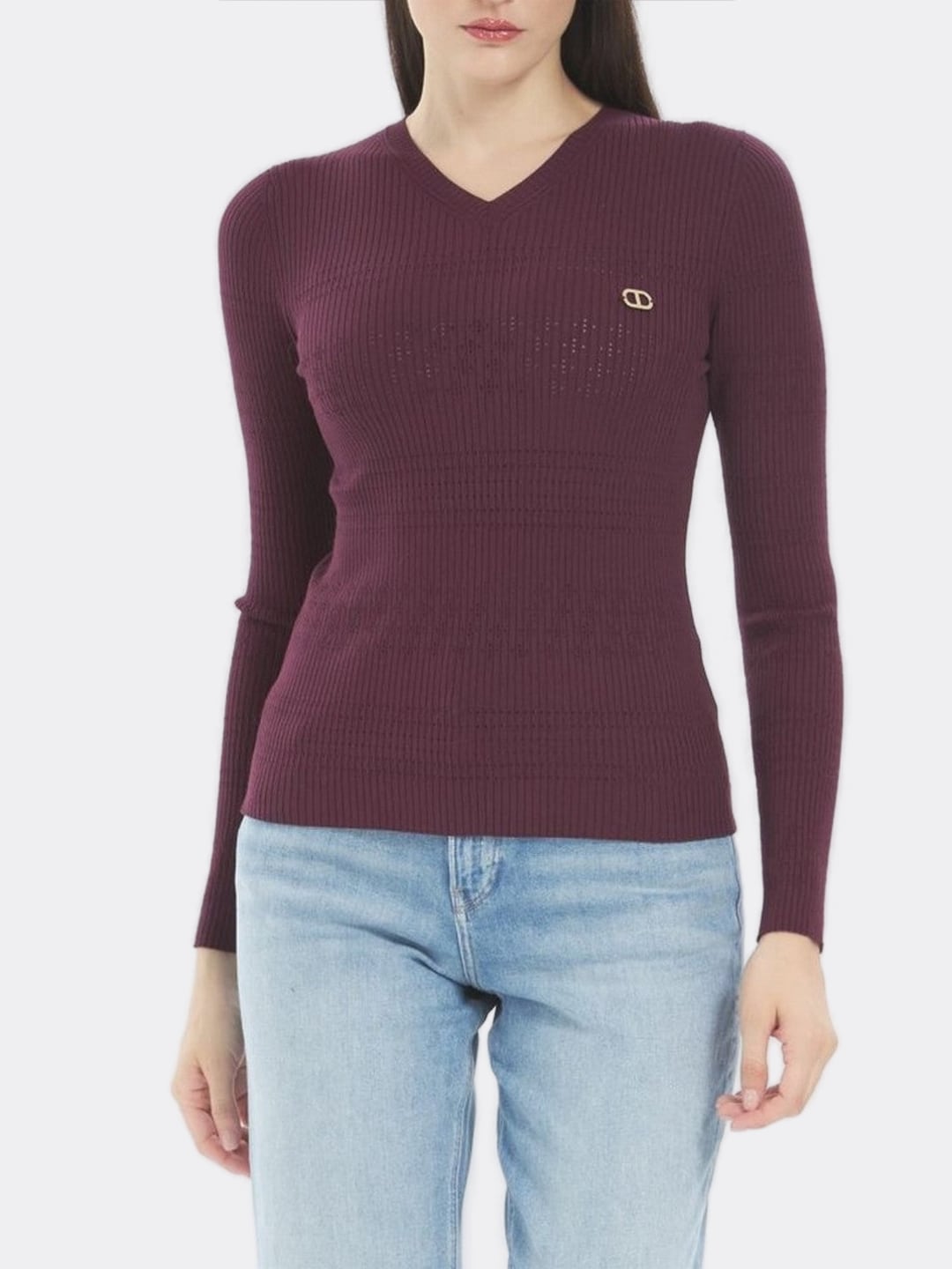 Twinset Maglione in Viscosa Stretch Viola Winetasting