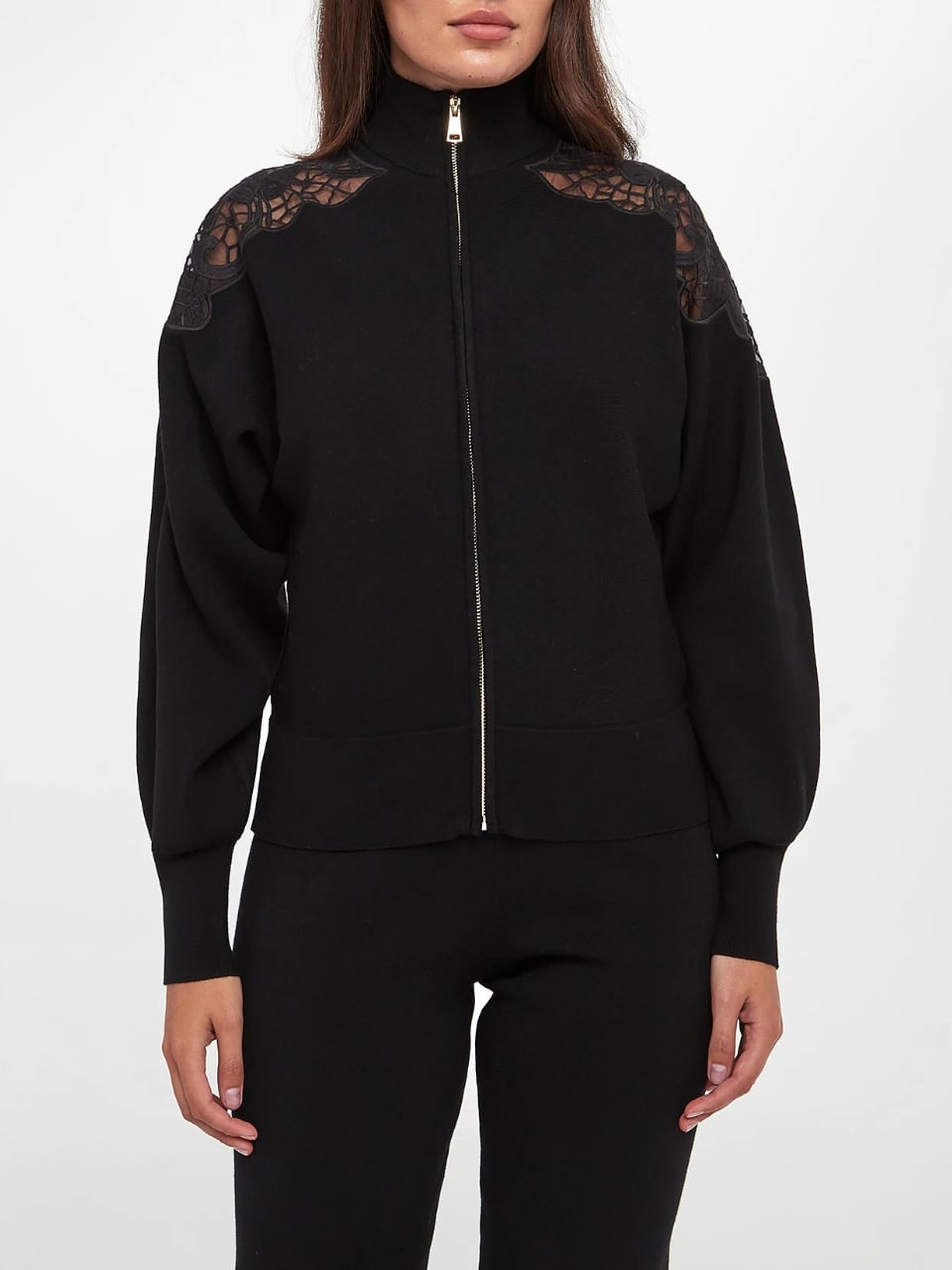 Twinset Giacca in maglia con organza ricamata Nero