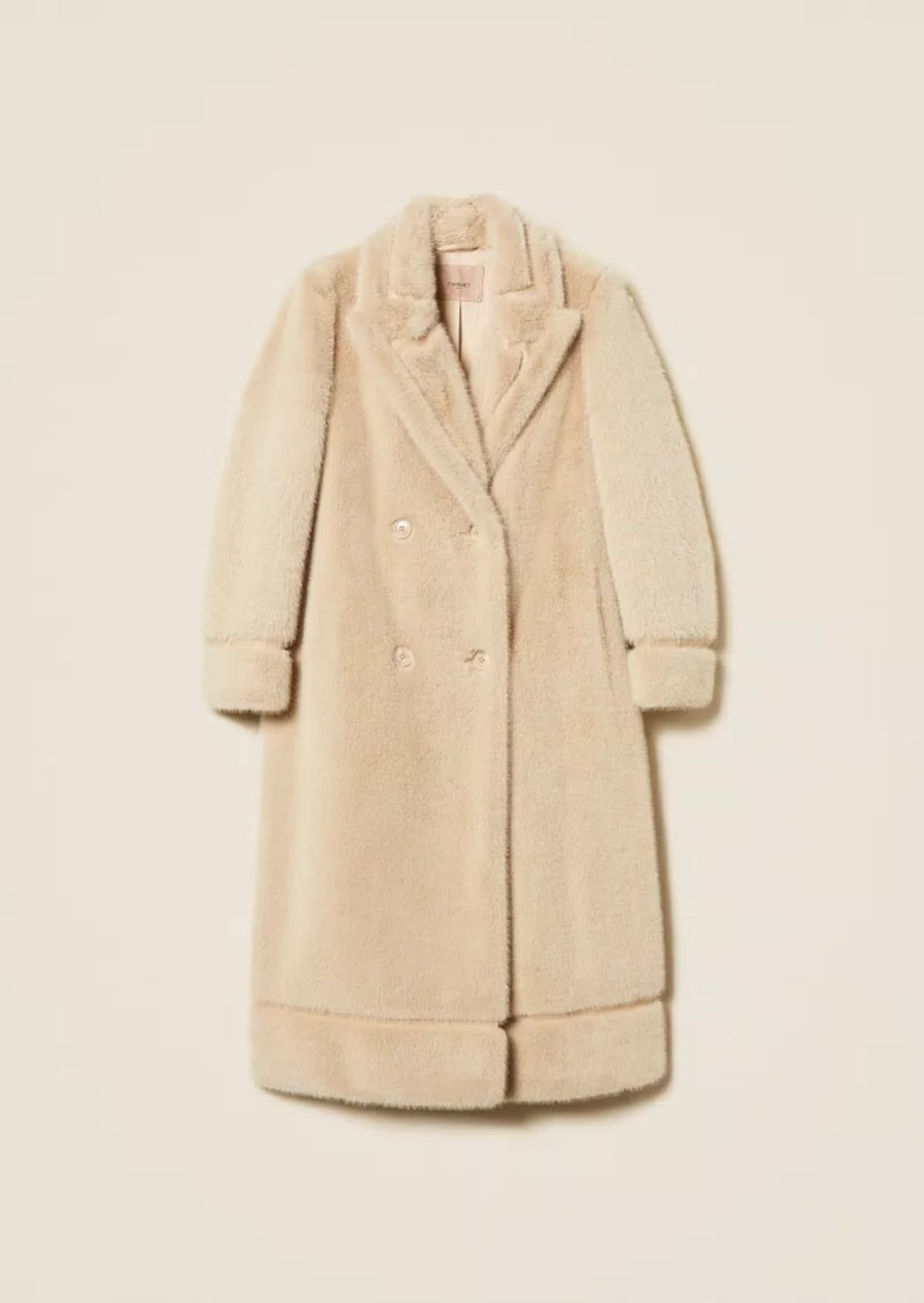 Twinset Cappotto doppiopetto in ecopelliccia Light Natural