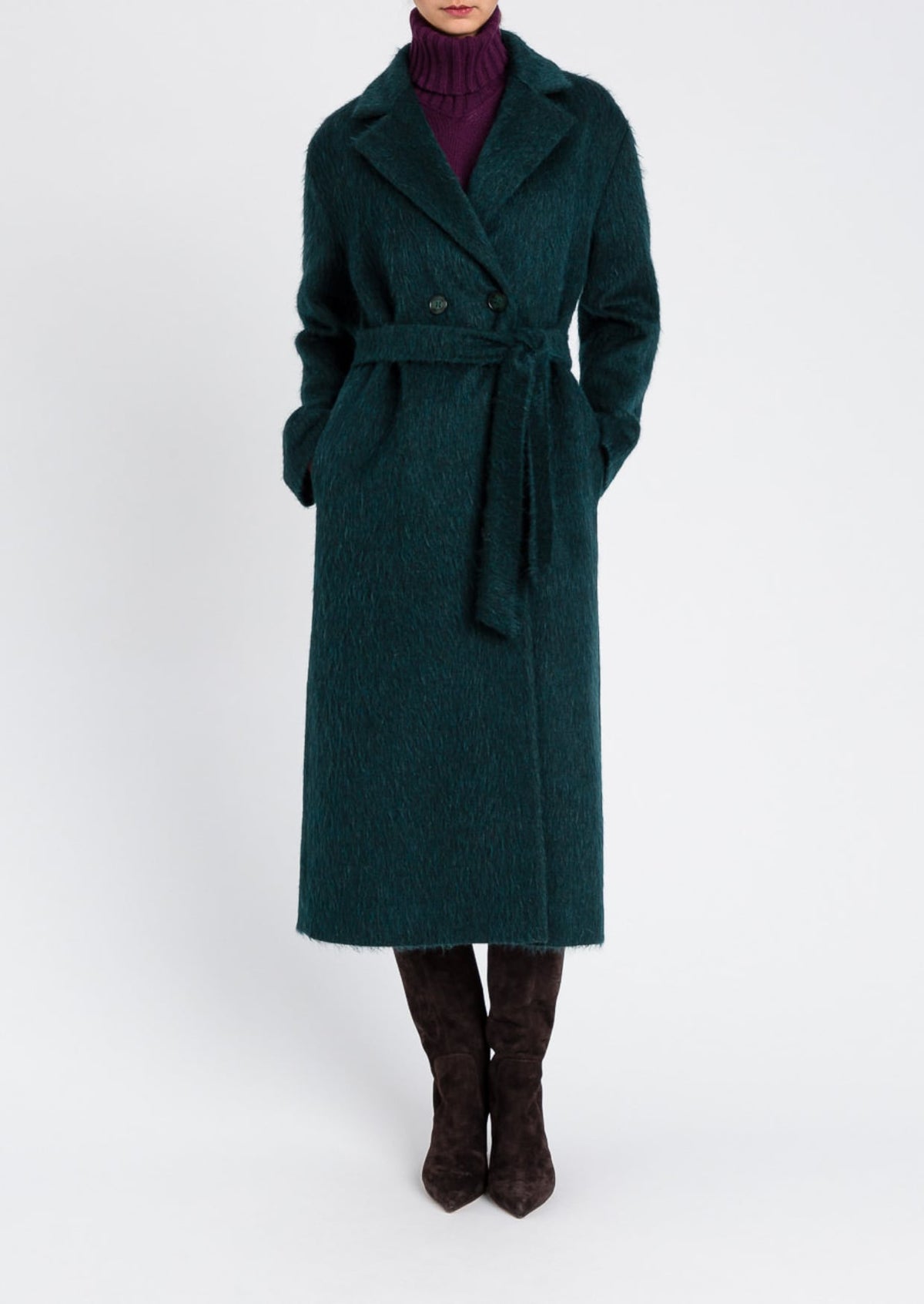 Twinset Cappotto doppiopetto in misto lana Deep Forest