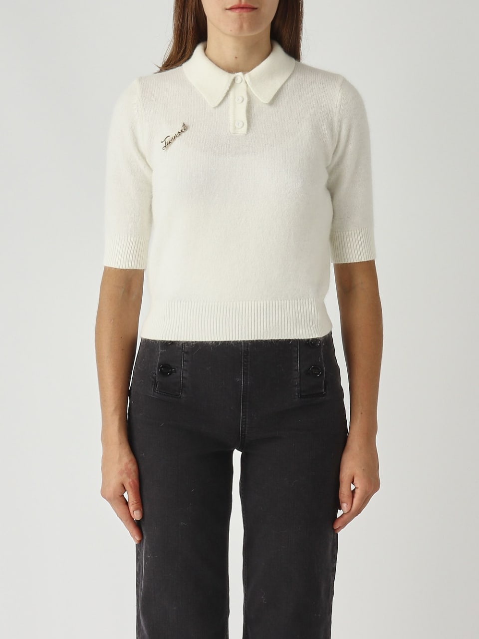 Twinset Polo in Maglia Bianco Neve