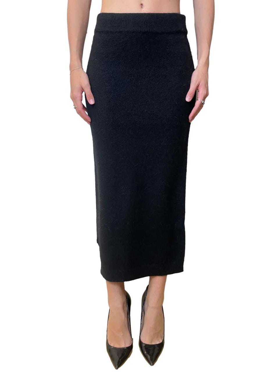 Twinset Gonna longuette in maglia di misto angora Nero