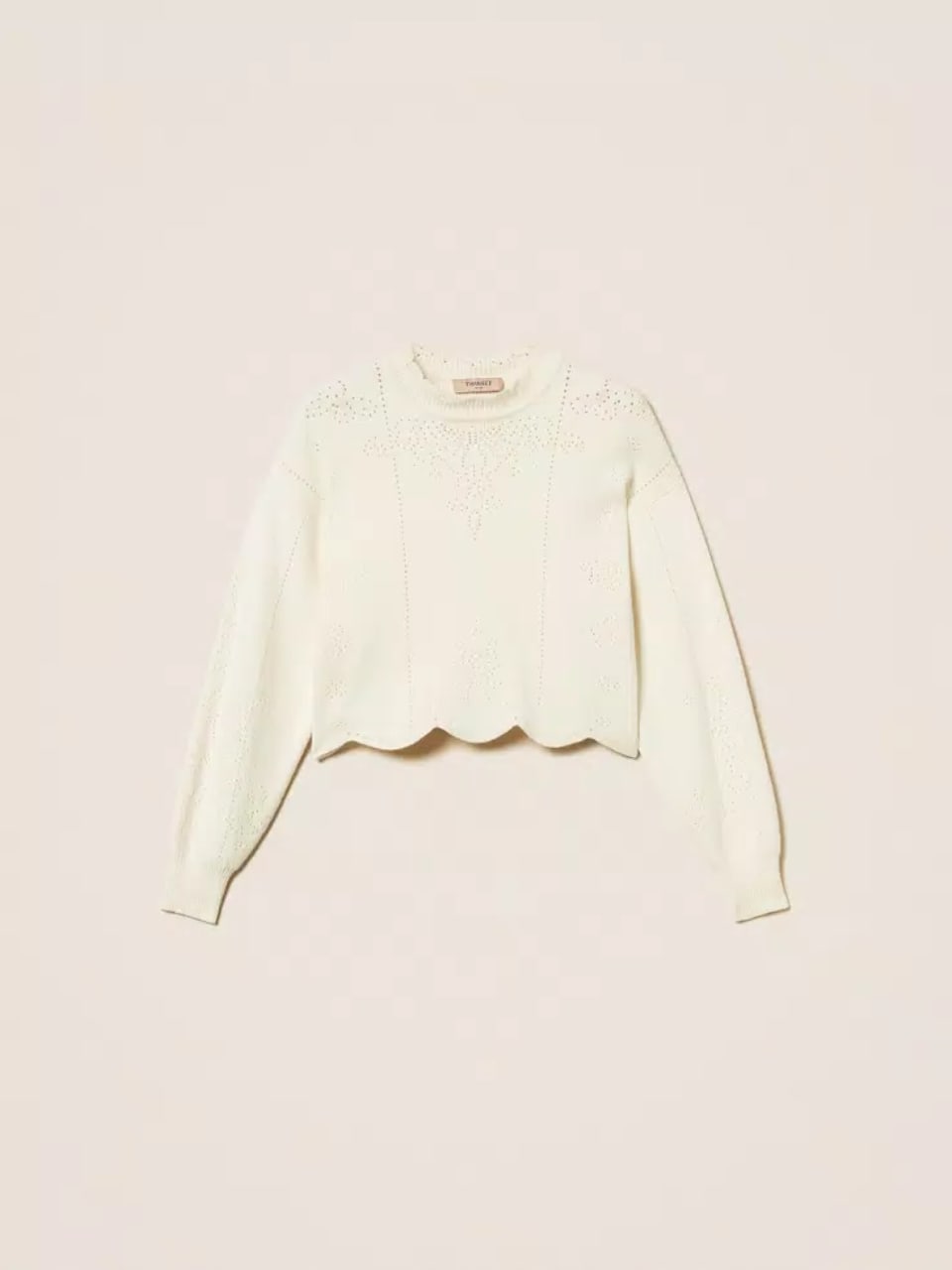 Twinset Maglia cropped con smerli Bianco Neve