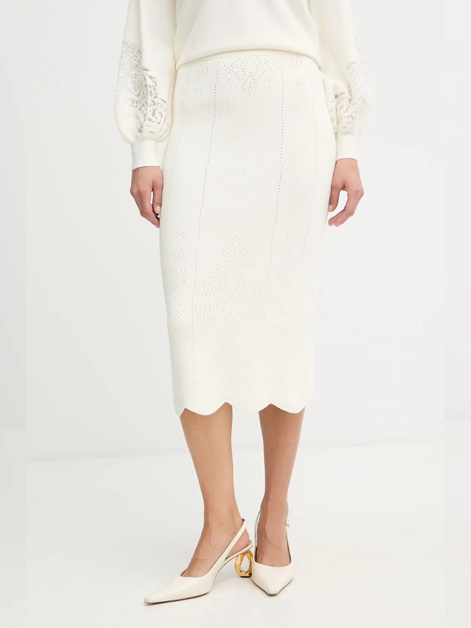 Twinset gonna con aggiunta di lana Bianco Neve