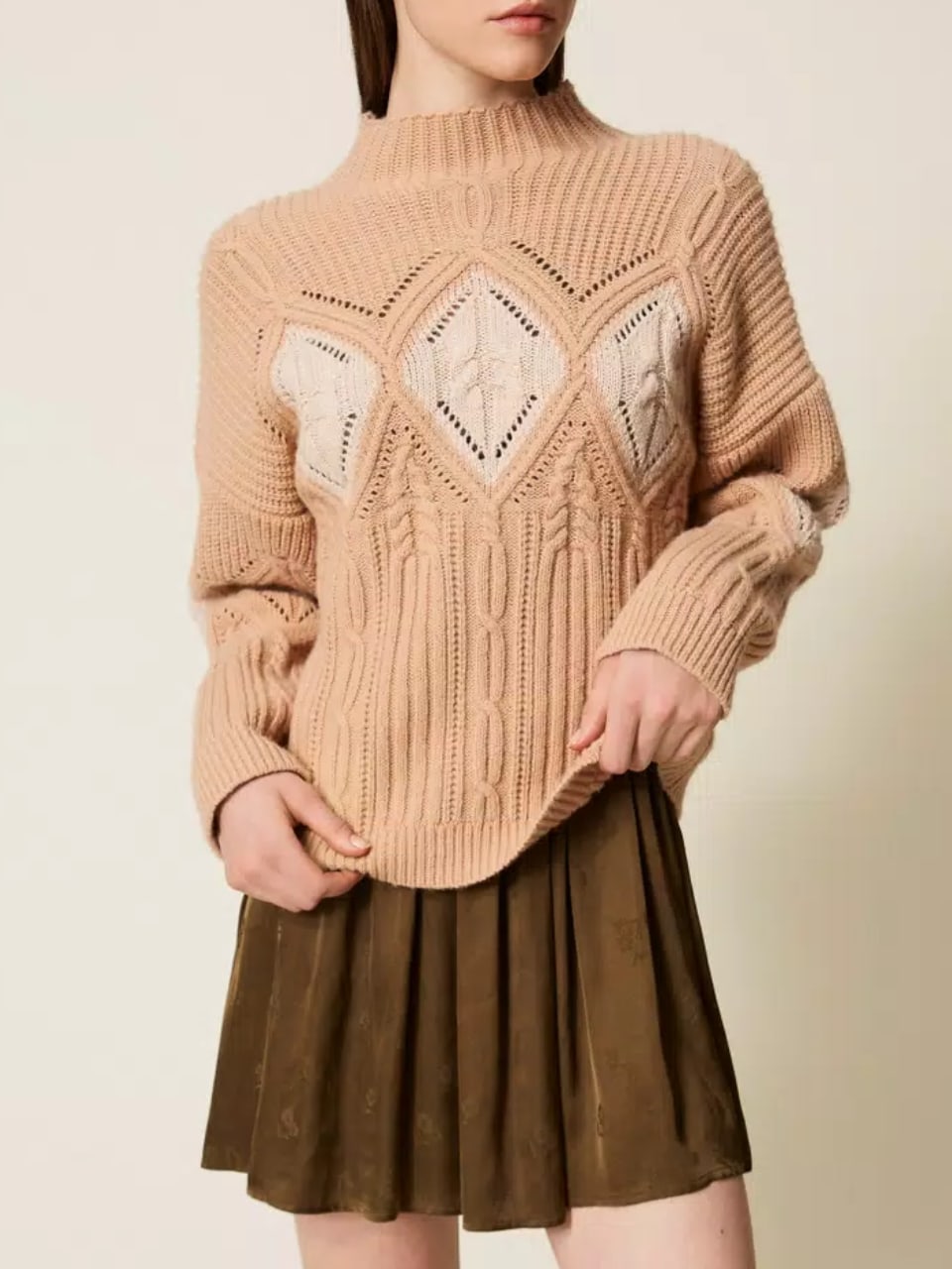 Twinset Maglione in misto Lana con intarsi Rosa