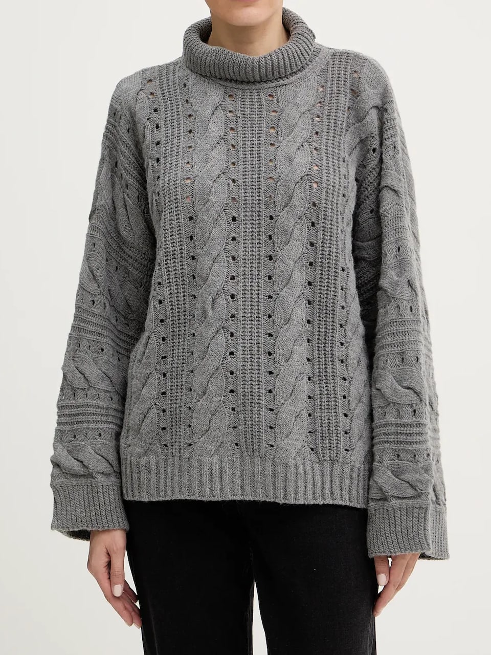 Twinset Maxi maglia in misto lana con trecce Grigio Medio Melange