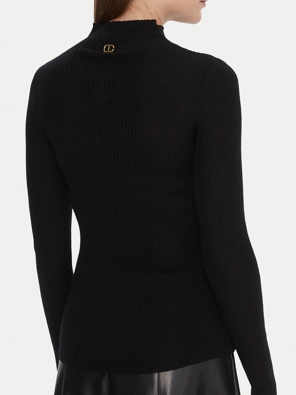 Twinset Maglia lupetto a coste in lana Classic Nero