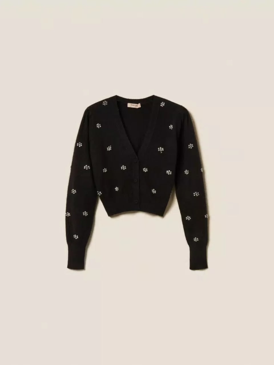 Twinset Cardigan in misto angora con ricamo Nero