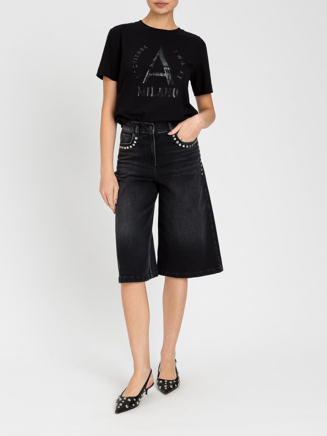 Twinset T-shirt con stampa logo laminata Nero