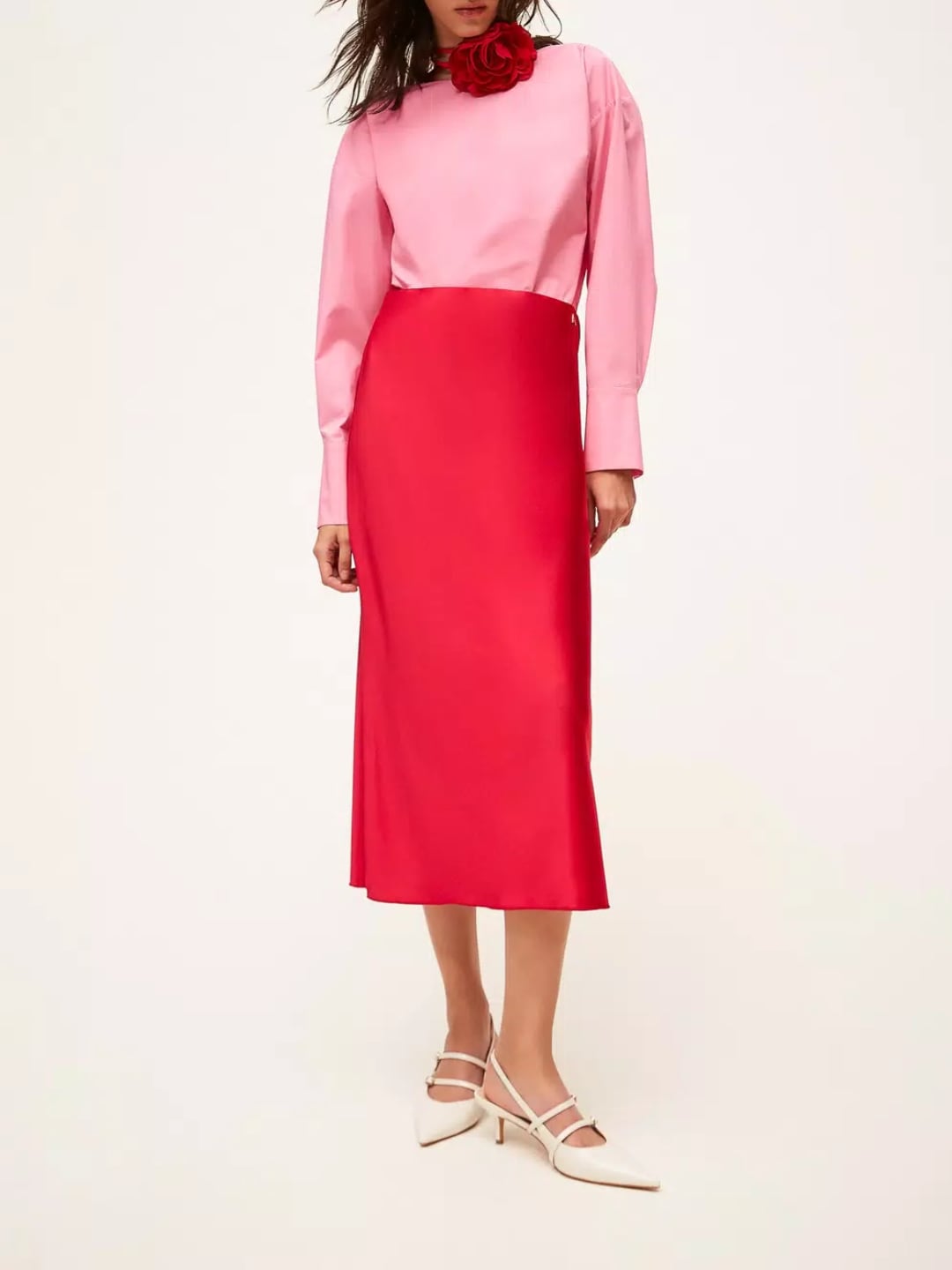 Twinset Gonna lunga in raso Rosso "Magenta"