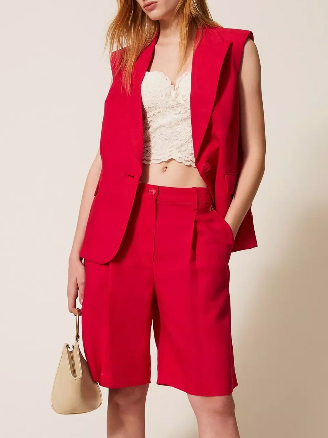 Twinset Bermuda in misto lino Rosso "Magenta"