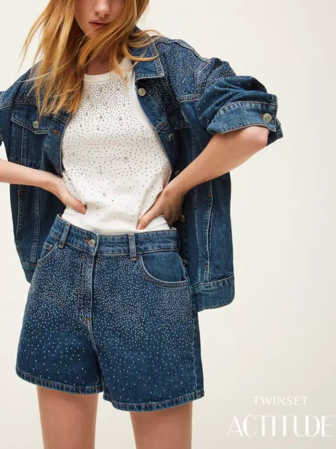 Twinset Shorts in jeans con strass Denim