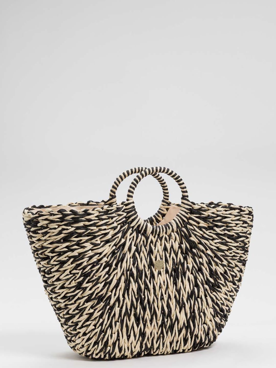 Twinset Borsa Tote a cestino con intreccio effetto paglia Bicolor Bianco "Vaniglia"/Nero