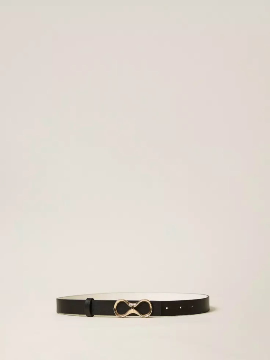 Twinset Cintura reversibile in pelle con logo Bicolor Nero / Parchment