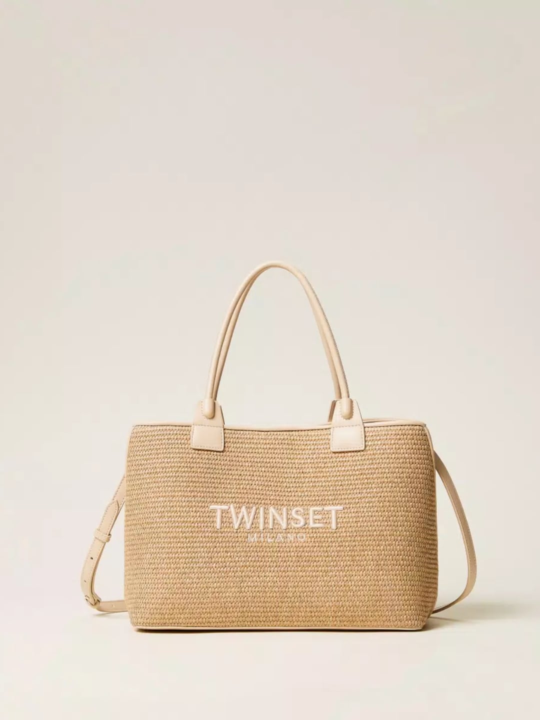Twinset Borsa shopper effetto rafia Beige "Parchment"