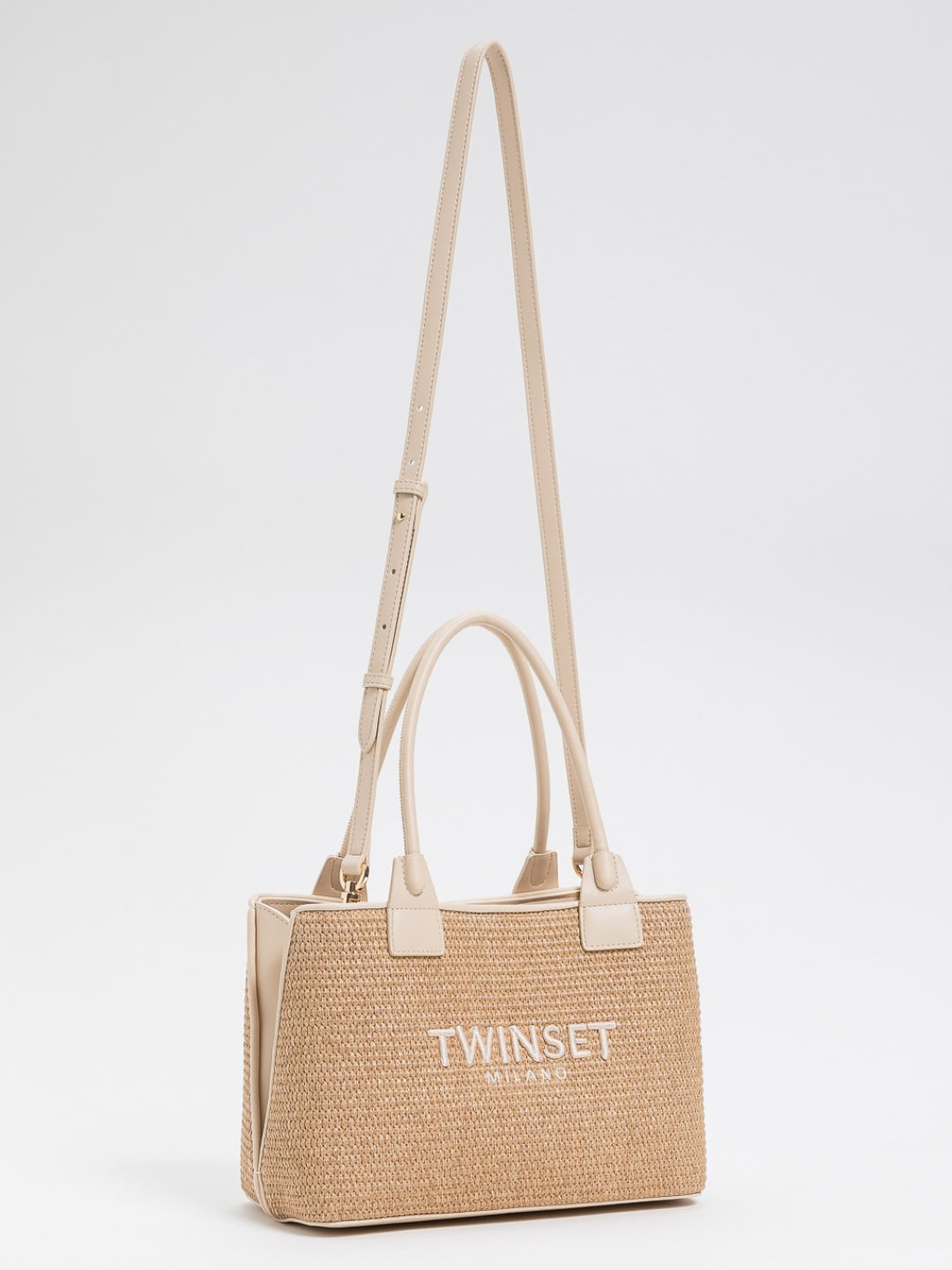Twinset Borsa shopper Piccola con doppio manico effetto rafia Beige "Parchment"