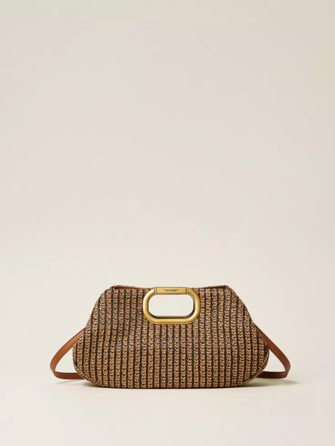 Twinset Maxi clutch in paglia jacquard Bicolor Marrone "Cuoio" / Nero