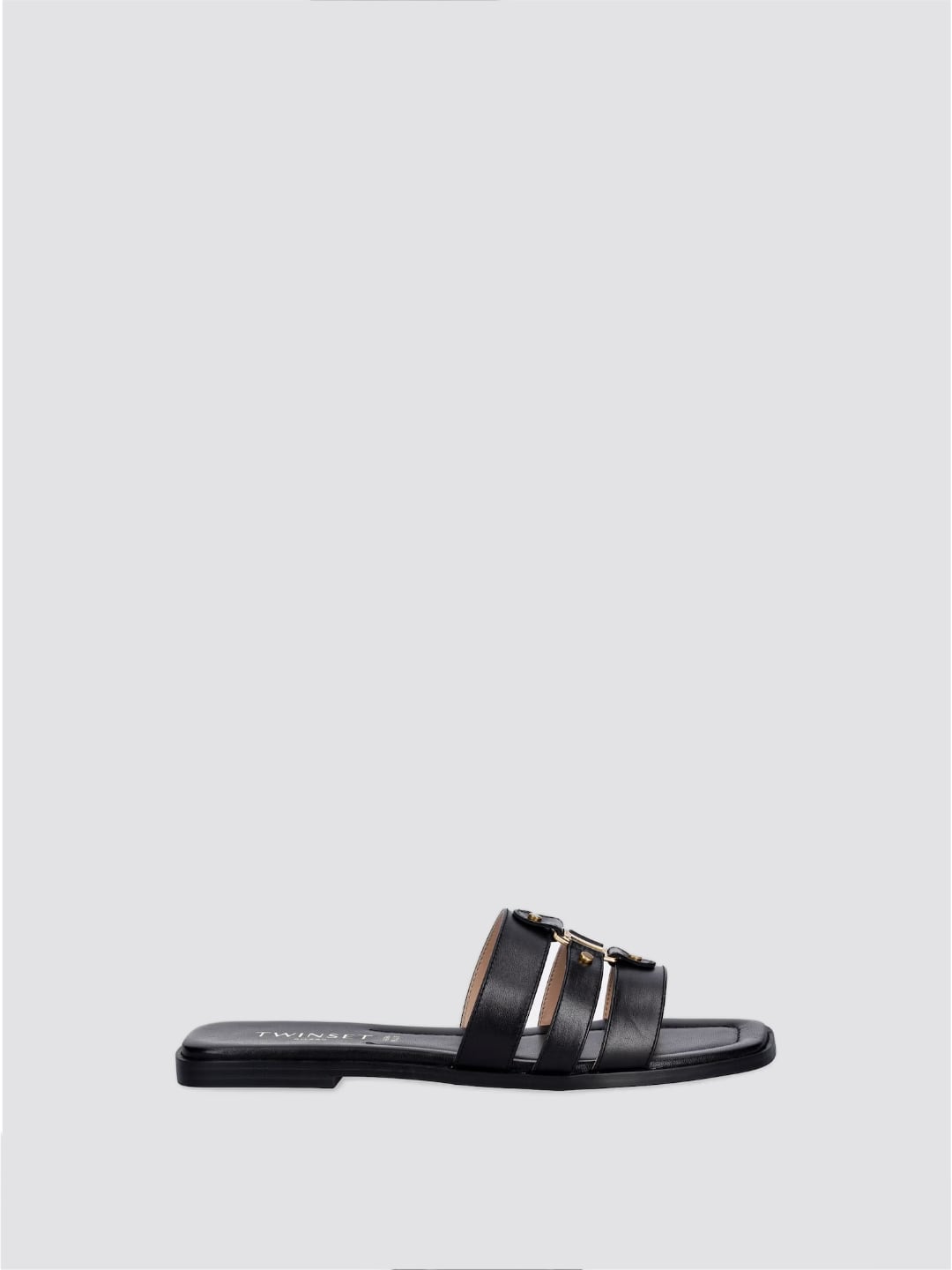 Twinset Sandali slide in pelle con logo Nero