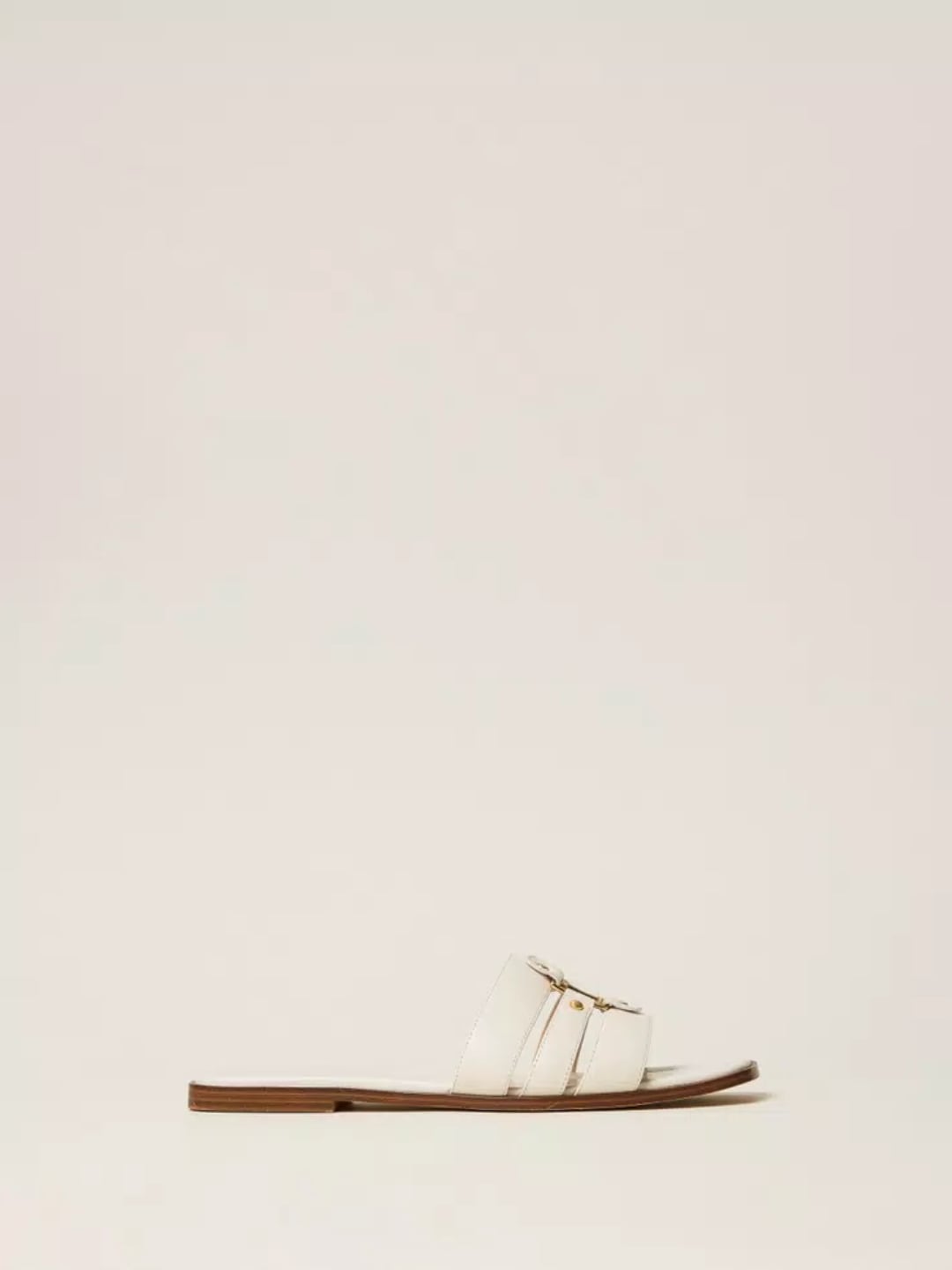 Twinset Sandali slide in pelle con logo Bianco Giglio
