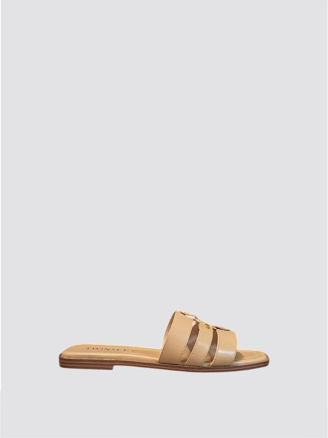 Twinset Sandali slide in pelle con logo Beige Delicate Sand