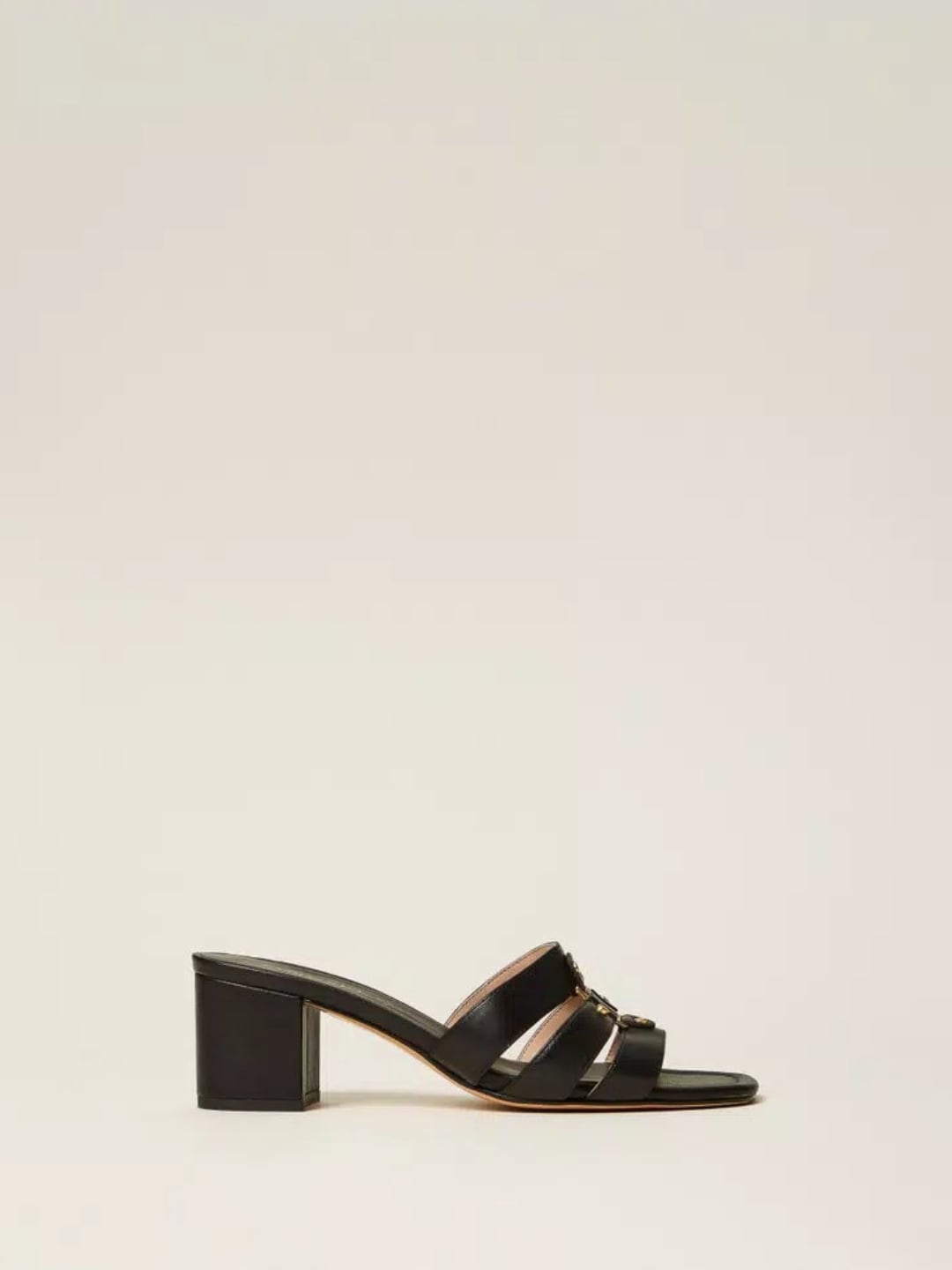 Twinset Sandali Mules in pelle con logo Nero