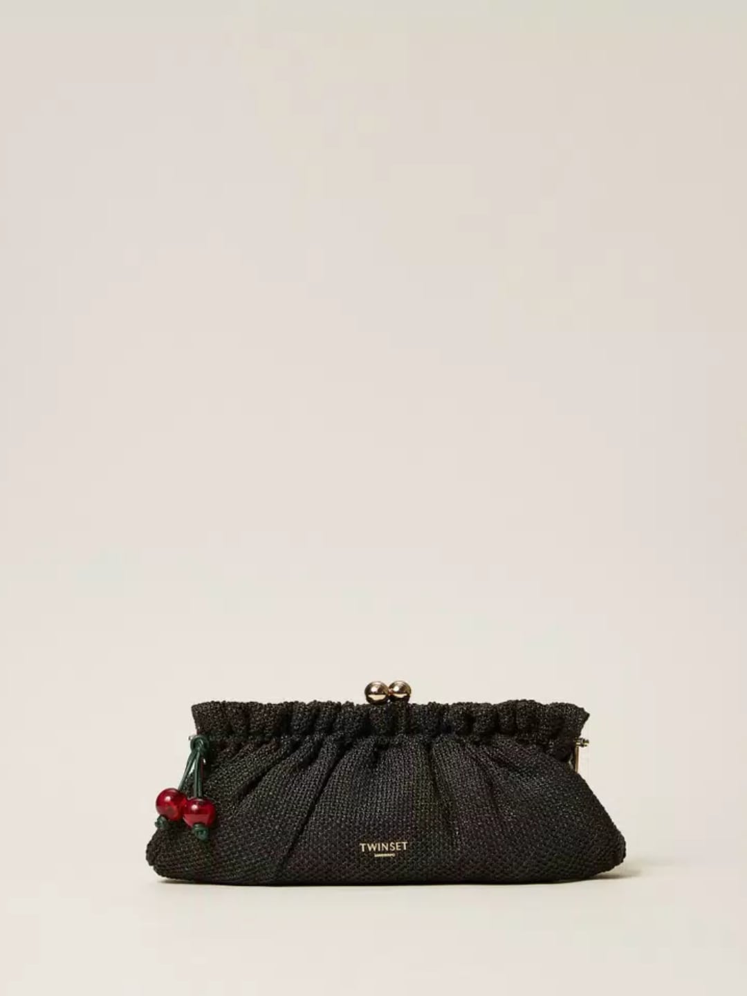 Twinset Borsa clutch in rafia con charm Nero