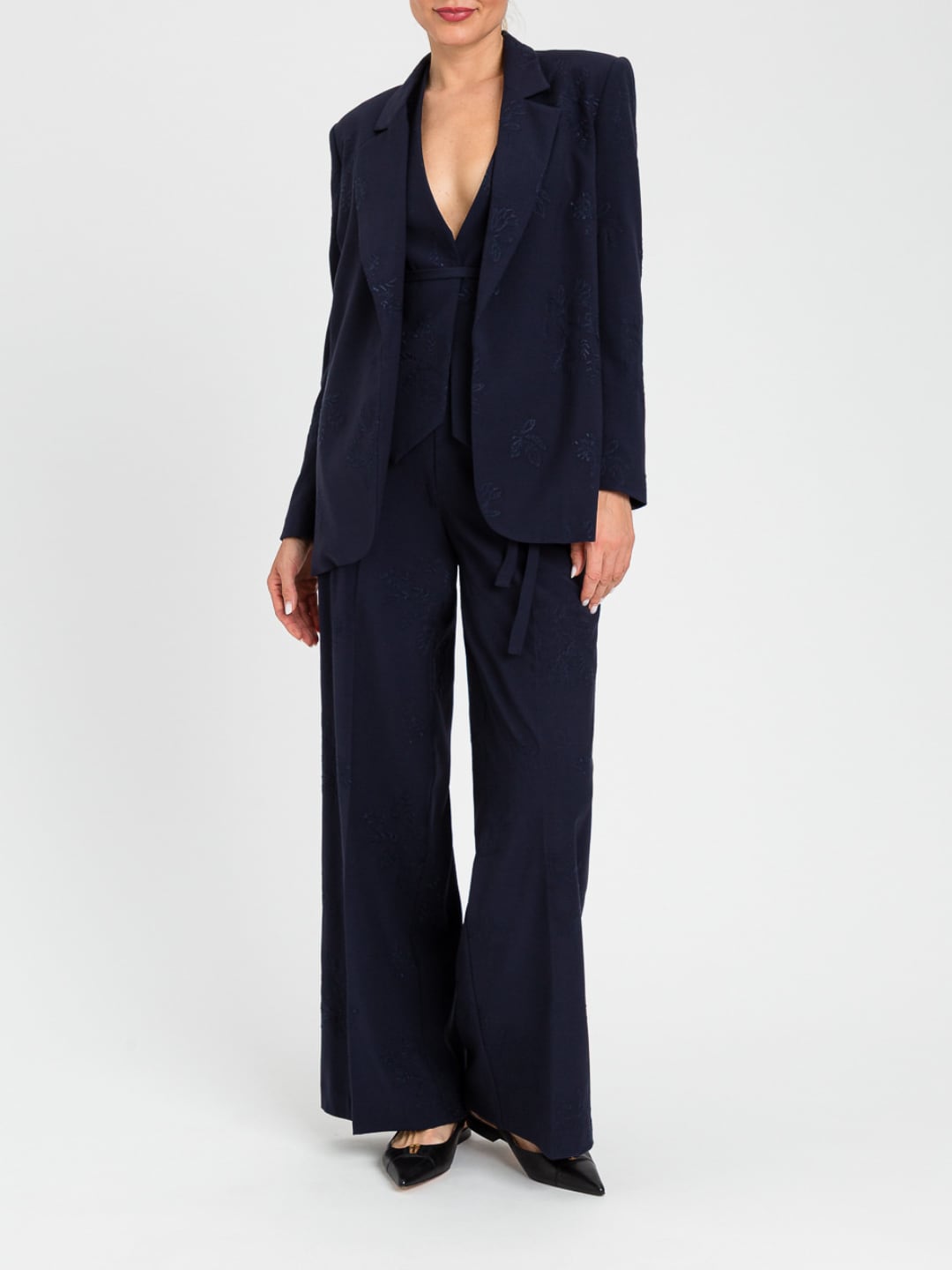 Twinset Pantalone a palazzo ricamato con elastico dietro Blu Night