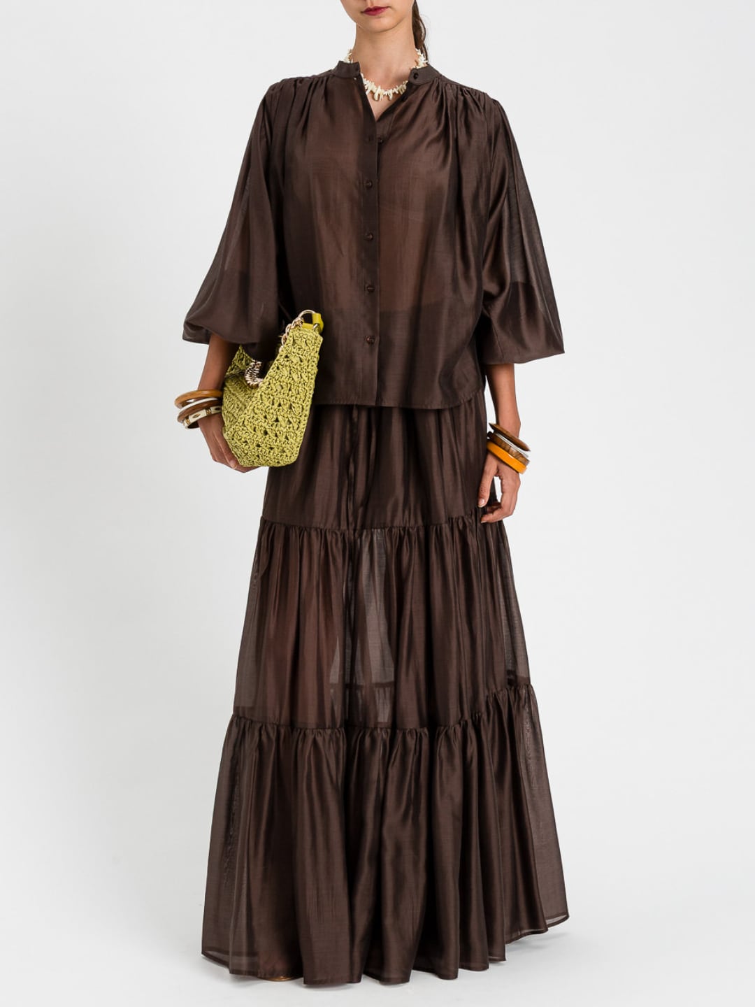 Twinset Camicia in voile con arricciatura Marrone "Coffee Liqueur"