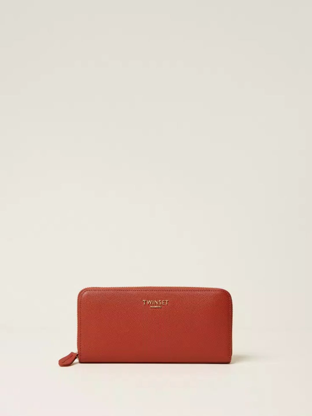 Twinset Portafoglio zip around con logo Mattone