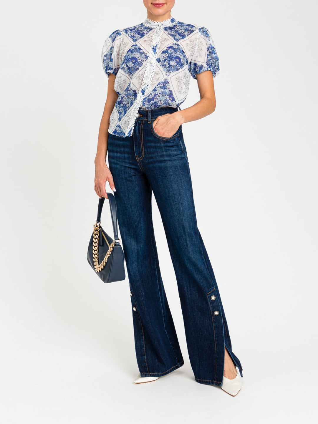 Twinset Camicia Twinset in ramie con Stampa a rombi Blu / Topazio