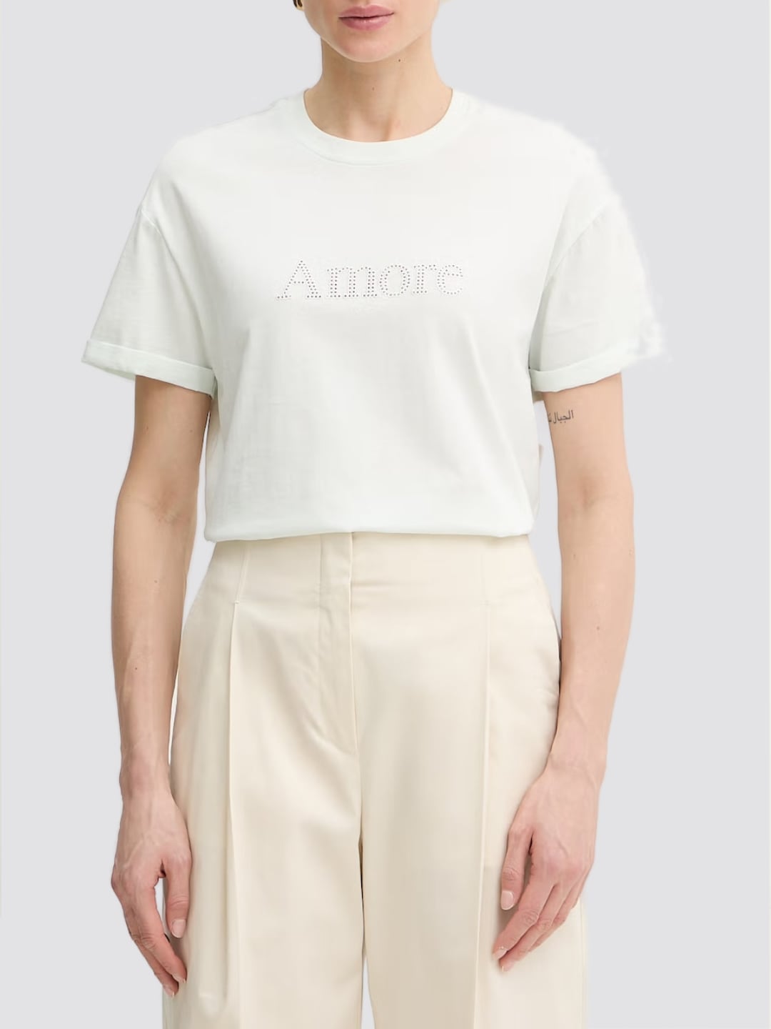 Twinset T-shirt in cotone con ricamo Azzurro Aqua