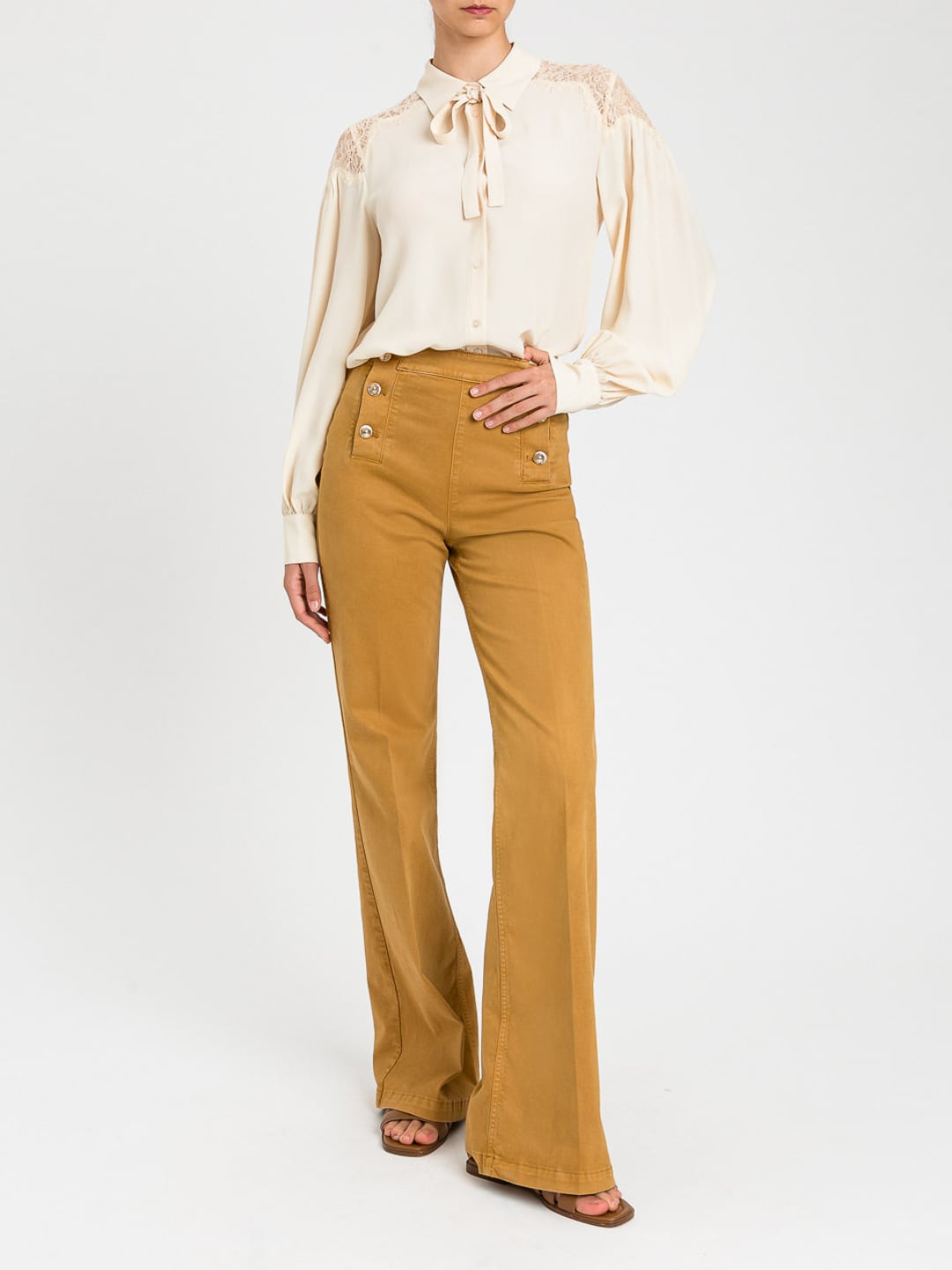 Twinset Camicia con dettaglio in pizzo Beige Parchment