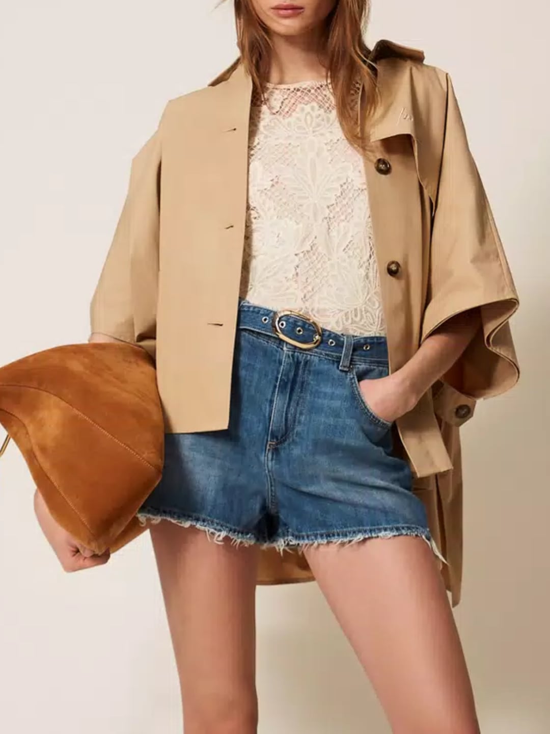 Twinset Shorts in jeans con cintura Denim Chiaro