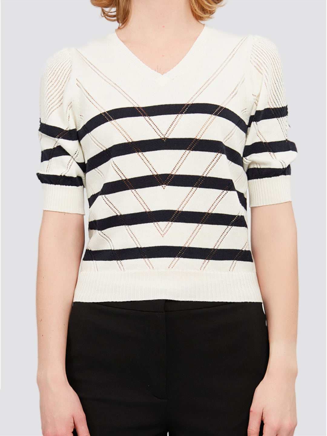 Twinset Maglia in cotone e cashmere a righe Riga Bianco "Neve" / Blue Night