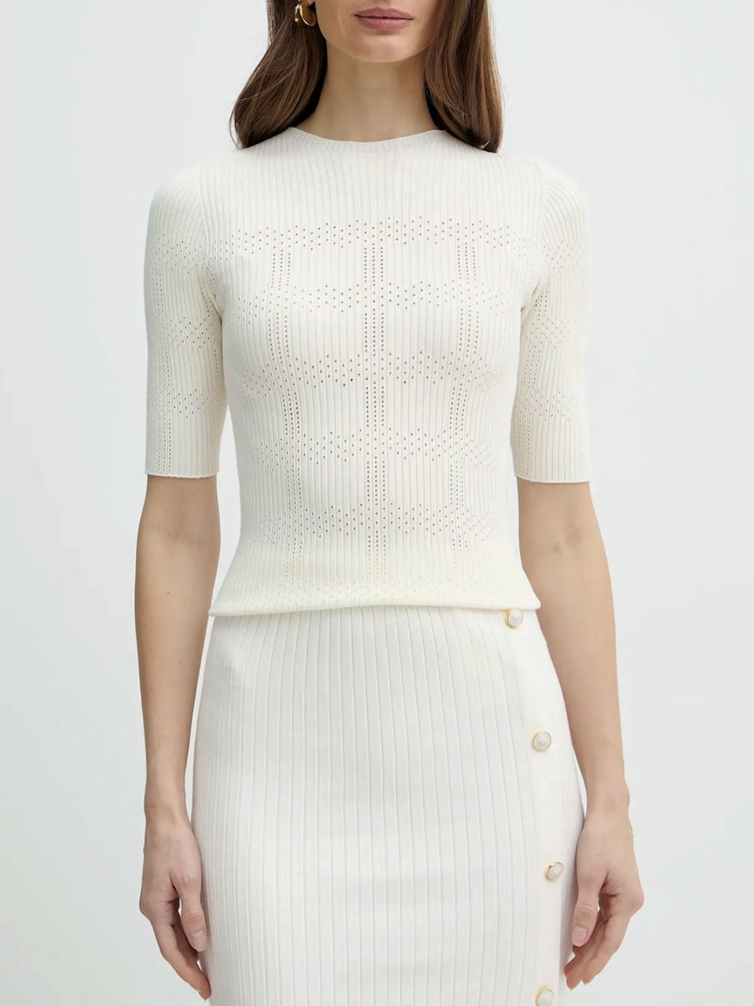 Twinset Maglia a girocollo a coste e punzonati Bianco Neve